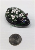 Vintage hand painted black enamel pig trinket