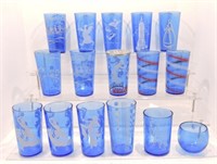 Cobalt glass lot of 16 assorted tumblers