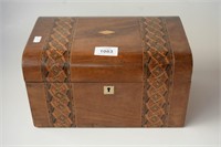 Antique Tunbridgeware mahogany trinket box