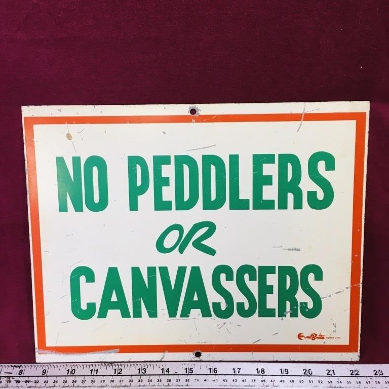 "No Peddlers Or Canvassers" Metal Sign (Vintage)
