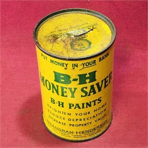 B-H Paints Money Saver Coin Bank Can (Vintage)