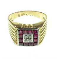 14k Yellow Gold Ruby & Diamond Ring Size (8.5)