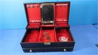 Vintage Jewelry Box w/Foreign Coins,Vntg Hair Clip