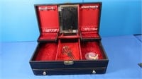 Vintage Jewelry Box w/Foreign Coins,Vntg Hair Clip