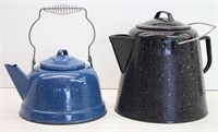 Enamelware Coffee Pot & Teapot with Wire Handles