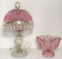 Pink Glass Repurposed Lamp & Compote