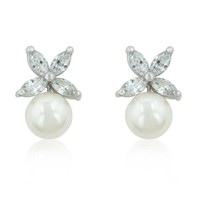 Cute 1.00ct White Topaz & Pearl Butterfly Earrings