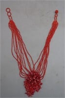 JAPANESE SEA CRUDE CORAL & STONE BEAD NECKLACE