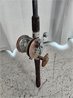 Vintage Steel fishing reel w/ fishing rod