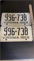 Pair of 1969  Virginia license plates