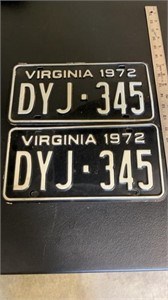 Pair of 1972  Virginia license plates
