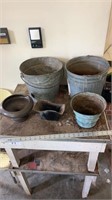 Vintage metal buckets and planters