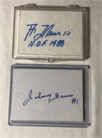Guy Lafleur & Johnny Bower Autographed Index Cards
