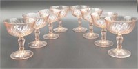 8 Antique Pink Depression Wine Glasses