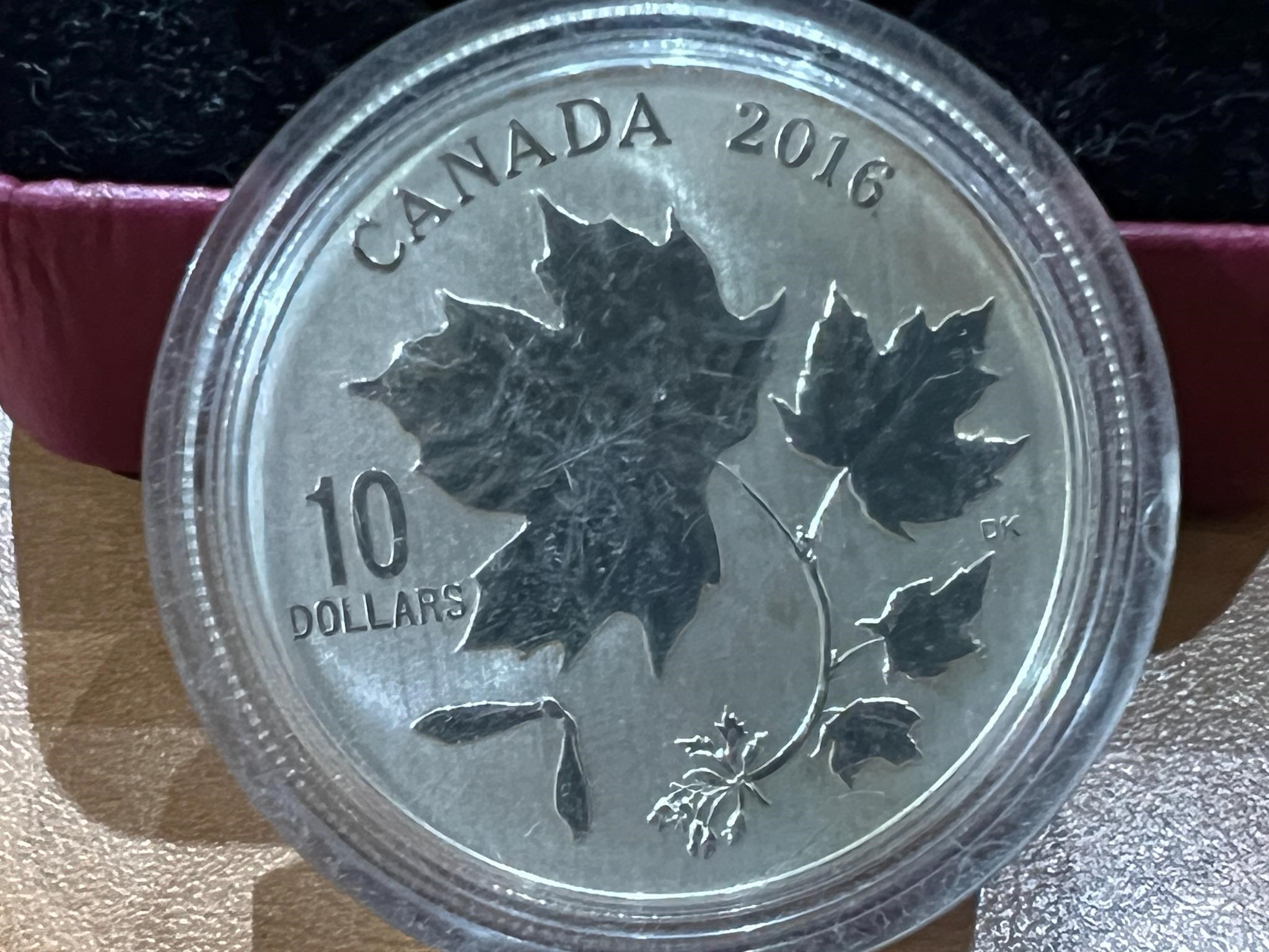 2016 Cdn $10 Maple Leaves Silver Coin .9999