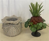 Woven Basket Artificial Pineapple Bowl Arrangement