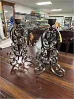 2PC LARGE IRON CANDLESTICKS CANDLE HOLDERS