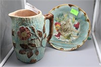 Majolica Floral Pitcher and bowl