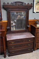 Eastlake 3 drawer dresser with carved mirror & mar