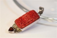 Cinnabar, Garnet 925 pendant, 2.5”