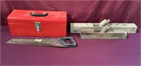 2 Old Block Planes, Metal Toolbox With Two