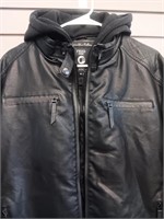 Faux Leather Jacket W/Removable Hood