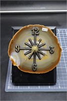 Brazilian Agate Clock On Black Stand,needs Battery