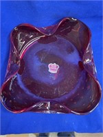Hand Made, Hand Blown Ruby Red Ash Tray.  About