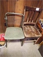 Metal Frame Padded Chair + Wooden Chair