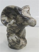 9.5" Signed Ceramic Horse Hair Ram Sculpture
