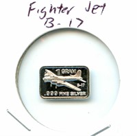 1 gram Silver Bar - Fighter Jet B-17, .999 Fine