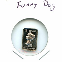 1 gram Silver Bar - Funny Dog, .999 Fine Silver
