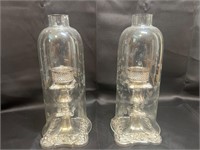 Silver Candle Stick Holder & Etched Glass Covers