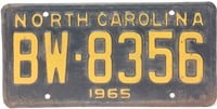 1965 NORTH CAROLINA LICENSE PLATE