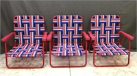 3 Red-white-blue Beach Chairs Folding Portable