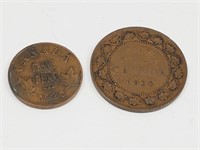 2  1920 Canadian Pennies Large and Small 1¢