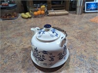 Vtg Corning Style Enamel Teapot w/ Wire Handle