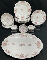 13pc Limoges France Pink Floral Porcelain China
