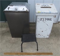 Metal storage bin, Mail bin, step stool