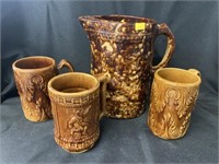 Rockingham Glazed Pitcher with Mugs