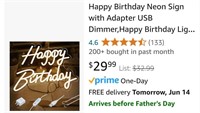 Happy Birthday Neon Sign with Adapter USB