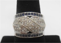 14KT GOLD LARGE DIAMOND AND SAPPHIRE RING
