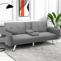 Read!! Futon Sofa Bed  Light Grey with Cup Holders