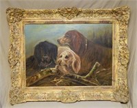 Charming Dog Motif Oil on Board, Signed.