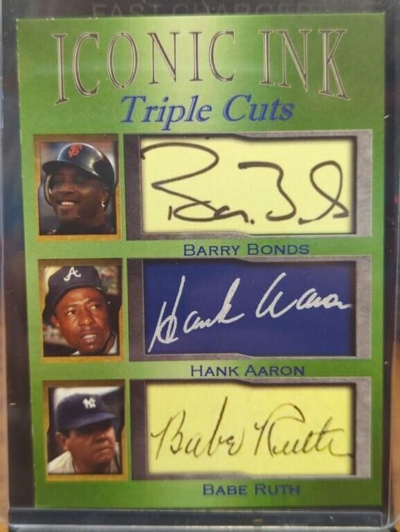 Iconic ink triple cuts card Barry bonds Hank