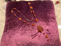 .925 SILVER NECKLACE & BURNT RED STONE