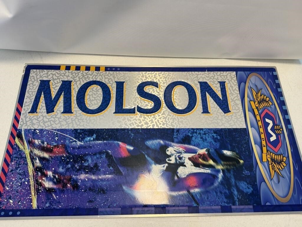 Vintage Molson tin beer sign measures 40“ x 22“