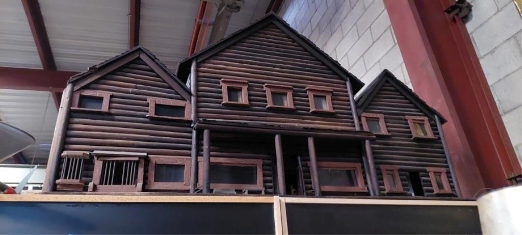 1800s Handmade Wood Building with lead figures