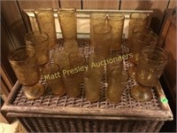 LOT OF DEPRESSION STYLE AMBER GLASS GOBLETS,