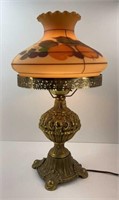 BRASS LAMP W/ HAND PAINTED SHADE